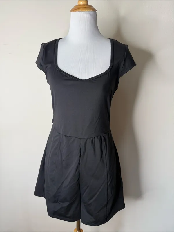 Halara Black Airy U-Neck Cap Sleeve Easy Peezy Romper NWT M - Image 2