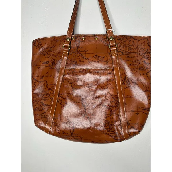 PATRICIA NASH Brown Leather Benvenuto Italy Map Antique Brass Tote Shoulder Bag - Image 12