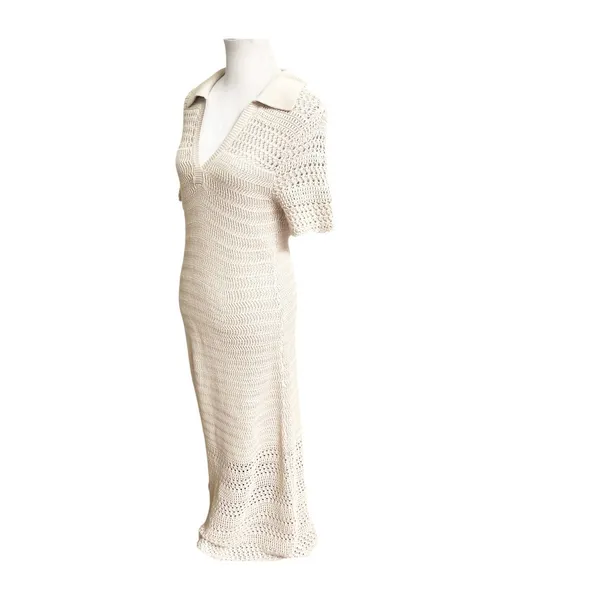 Loft Beach Maxi Dress LP Tan Crochet Open Knit Short Sleeve Cover Up Outdoor - Image 2