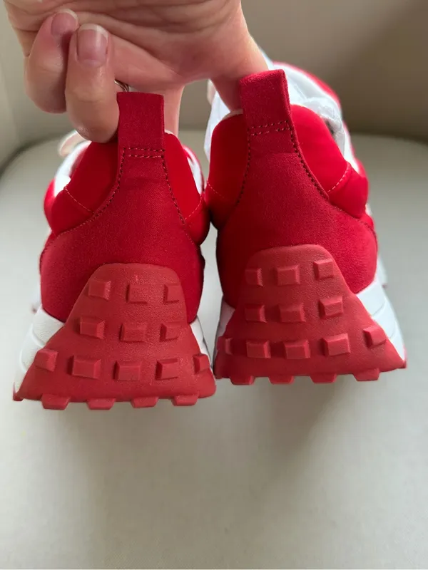 J/Slides Urban Sport Red/White Low Top Lace-Up Gummy Athletic Trendy Sneakers - Image 4