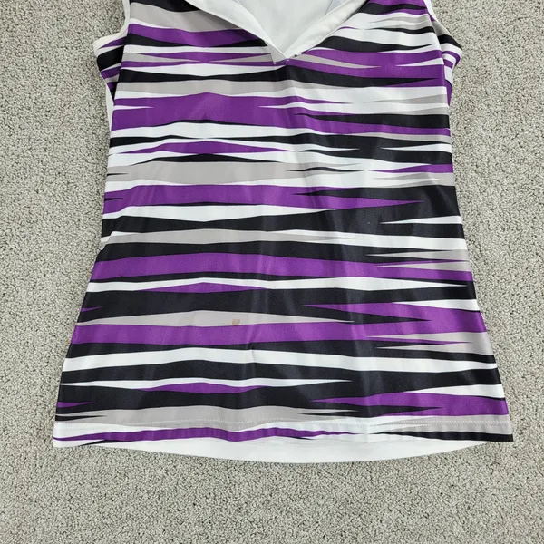 Greg Norman Womens Athletic‎ Tank Top S Purple White Stripes Collared Jersey - Image 8