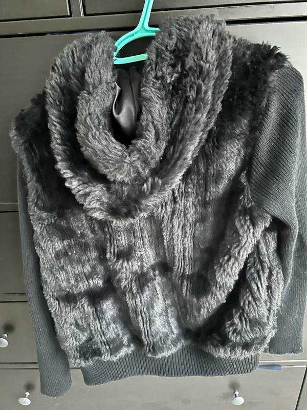 Aqua faux fur sweater jacket with hoodie - Image 2