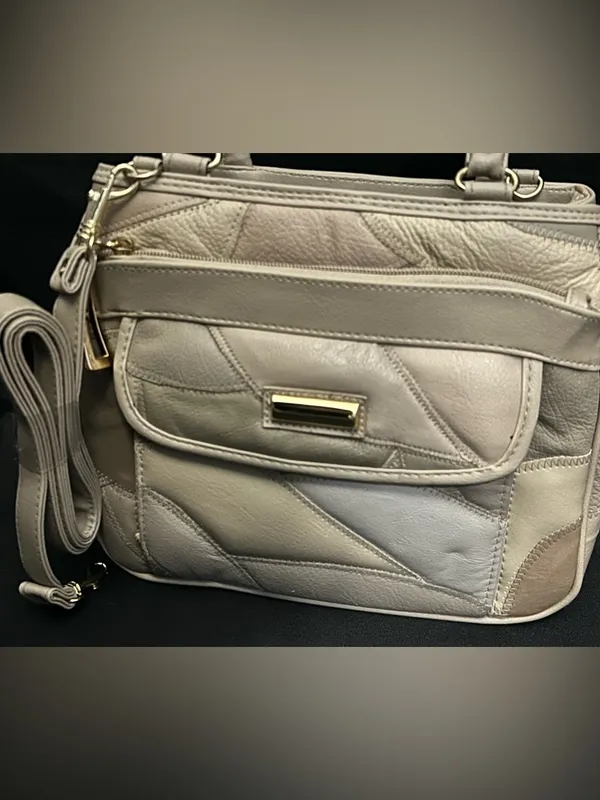 Neutral Patchwork Satchel Handbag Purse Taupe/Cream NWOT - Image 3