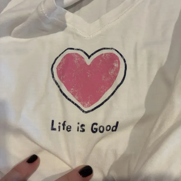 Life is Good Womens M White V-Neck Heart Graphic Short Sleeve T-Shirt - Image 6