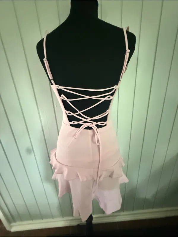 Lucy in the Sky Pale Pink Lace-Up Ruffle Back Dress - Image 2