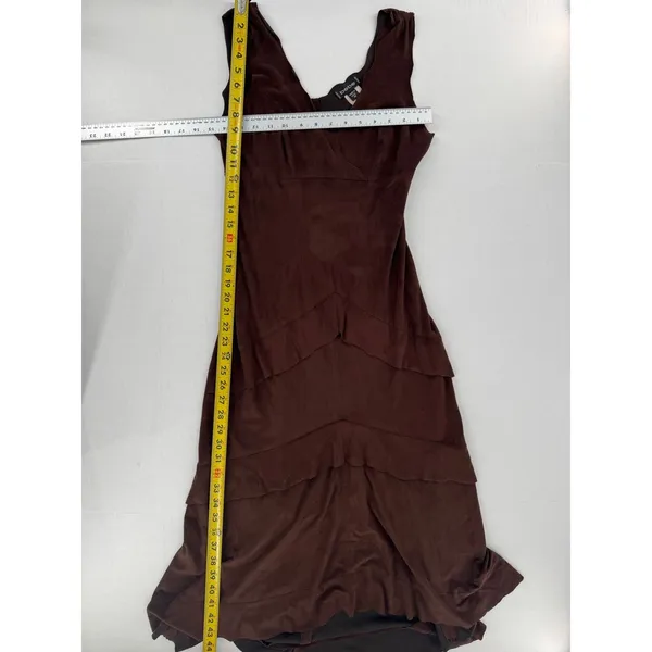 Bebe Vintage Y2K Brown Faux Suede Maxi Dress XS Tiered Ruffle Bodycon Made USA - Image 7