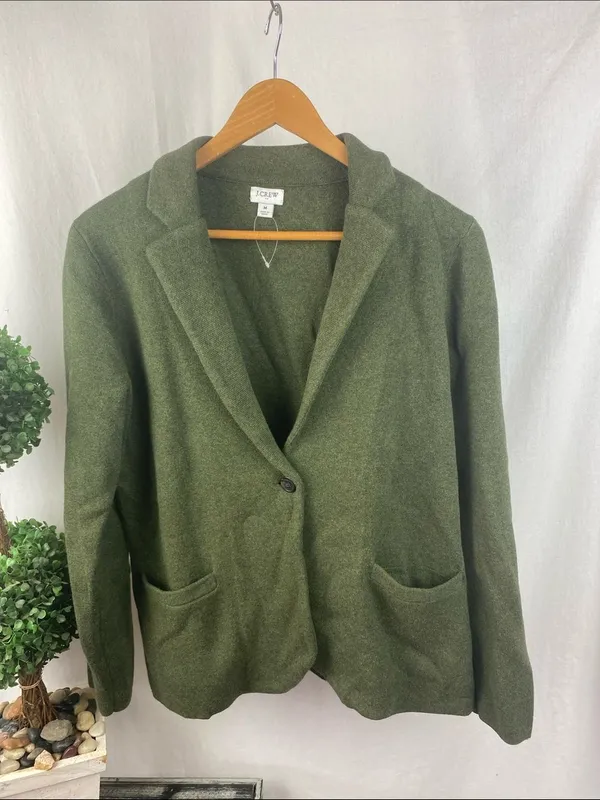 J Crew Olive Army Green Knit Long Sleeve Button Schoolboy Blazer M - Image 2