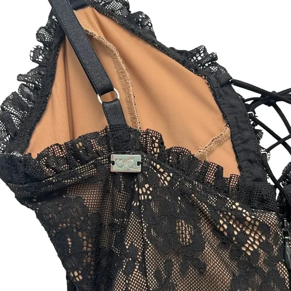 For Love And Lemons Gracie Lace Slip Dress Black Sheer Dark Romantic Corset S - Image 10