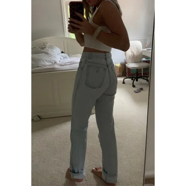 Vintage 80s 90s Guess • denim high waist light wash tapered leg mom jeans sz 24 - Image 2