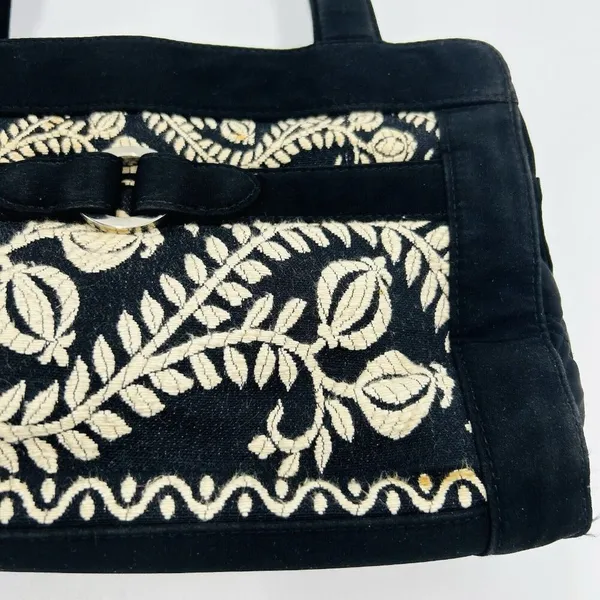 Vera Bradley Black Microfiber Quilted Embroidered Purse Double Handle Vintage - Image 3