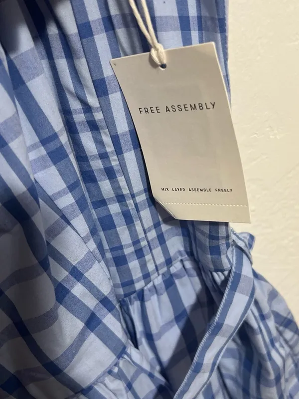 NWT Free Assembly Blue Plaid Square-Neck Midi Dress with Self-Tie Waist Size L - Image 8