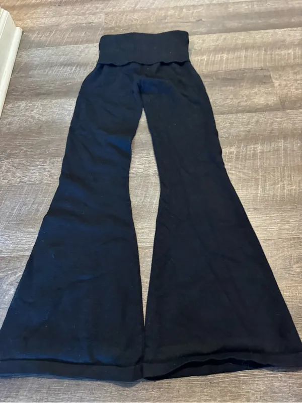 Edikted Black Fold Over Ribbed Knit Flare Pants - Image 4