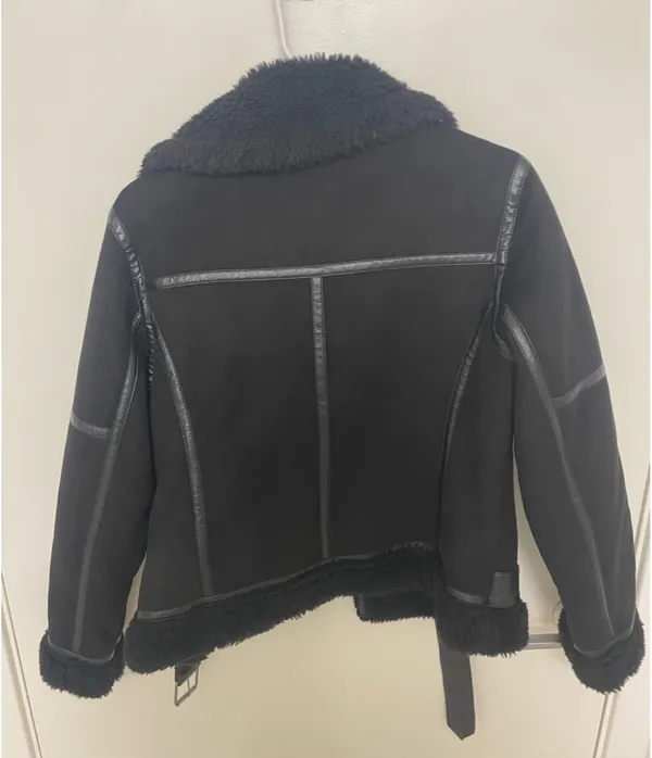 Zara black suede shearling moto jacket - Image 3