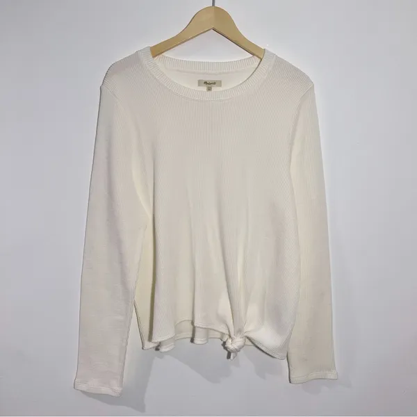 New Madewell Ribbed‎ Long Sleeve Knot-Front Top Ivory XXL Minimalist Casual - Image 2