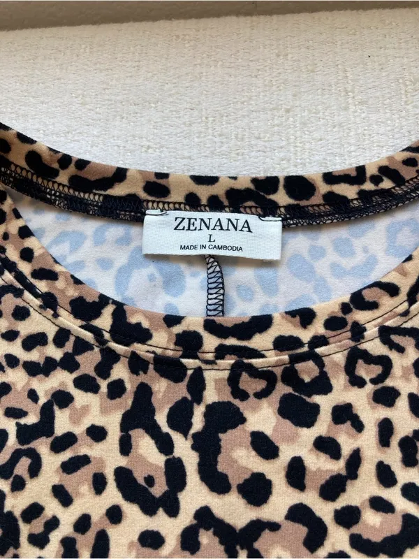 ZENANA | Leopard Print Lounge Set | 2 Piece Top & Jogger | Size L - Image 10