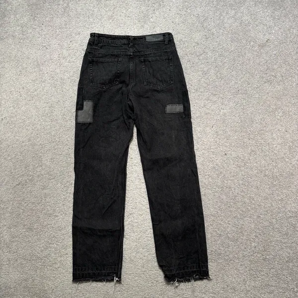 Nasty Gal Organic Cotton Black Patchwork Straight Jeans with Raw Edge - Image 6