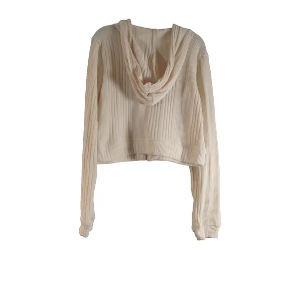 Self Esteem Juniors Brushed Ribbed Full‑Zip Crop Hoodie NWT Large Cream Knit - Image 2