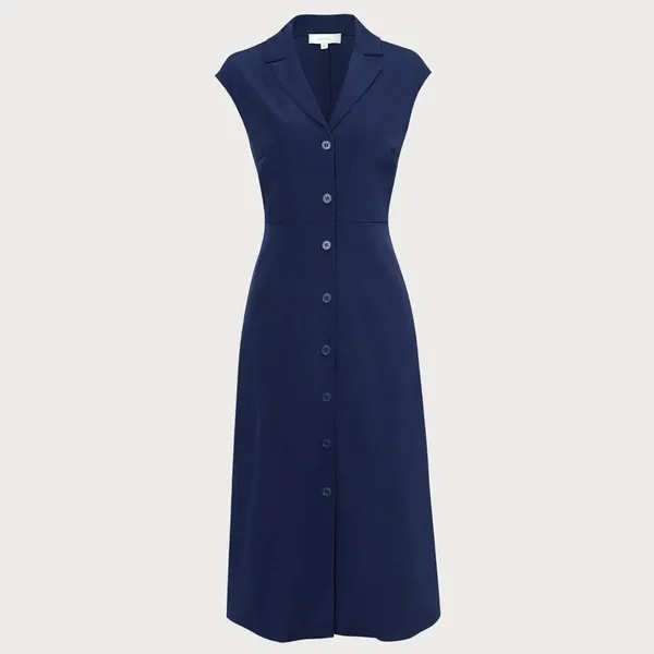 RIHOAS The Navy V Neck Button Cap Sleeve Midi Dress XS 22 - Image 5