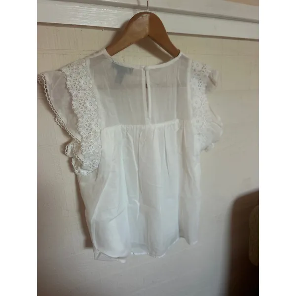 AQUA Juliana Flutter Sleeve Top ROMANTIC FEMININE 100% COTTON White Size Small S - Image 3