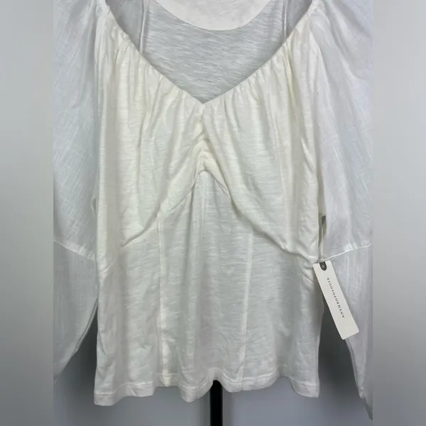 Anthropologie Ivory White Long Puff Sleeve‎ Multimedia Romantic Blouse - Image 5