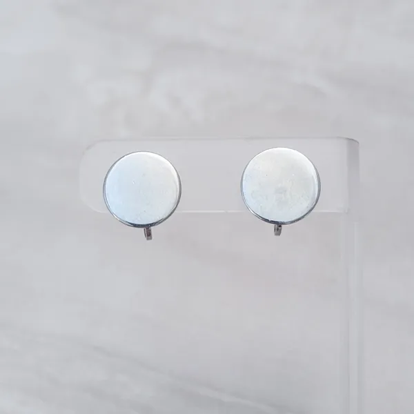Vintage Clip On Earrings 5/8" Mirrored Silver Tone Disk - Marks - Fair Condition - Image 2