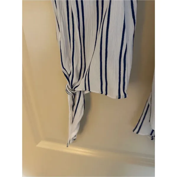 Michael Kors White and Navy Vertical Stripe V-Neck Tunic Women's Sz Large - Image 5