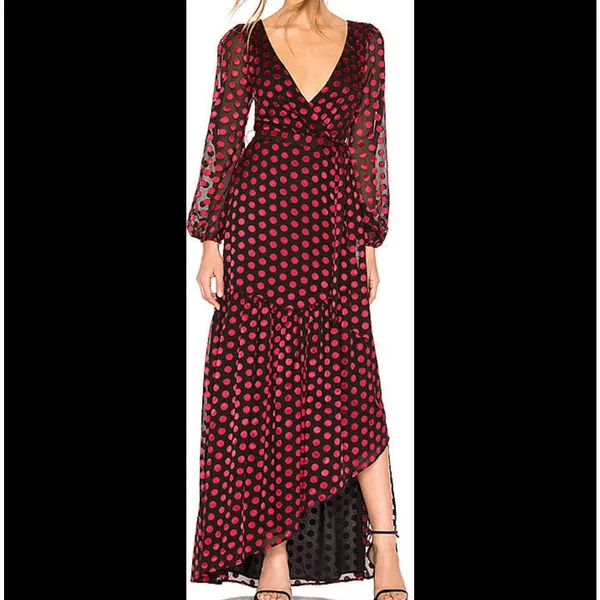 Lovers and Friends Augustus Long Sleeve Gown Red Black Polka Dot‎ Print Sz S - Image 2