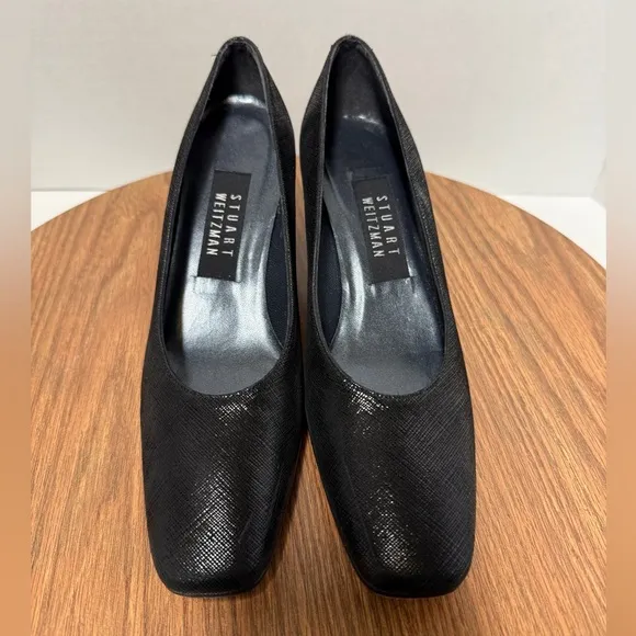 Stuart Weitzman Snakeskin-Like Print Leather Vintage Black Comfort Pumps - Image 2