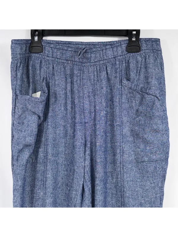 Old Navy Linen Blend Pull-On Cropped Pants Women’s Large Blue Chambray - Image 2