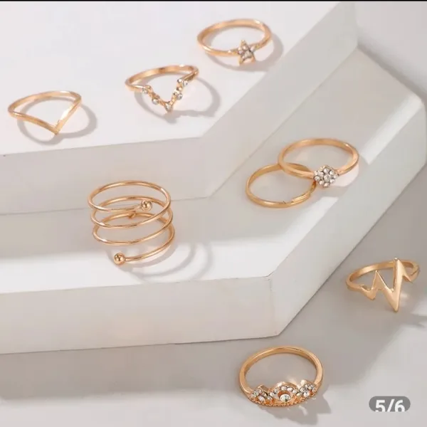 Boutique Gold Rhinestone Stacking Midi Finger Multi Size 8pc Ring‎ Set NEW - Image 5