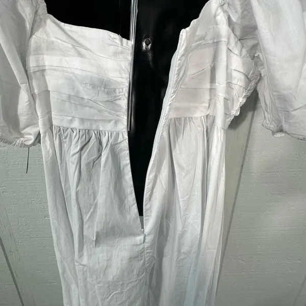 Know One Cares White Empire Cut Poplin Puff Sleeve Midi Dress Size Large NWT - Image 11