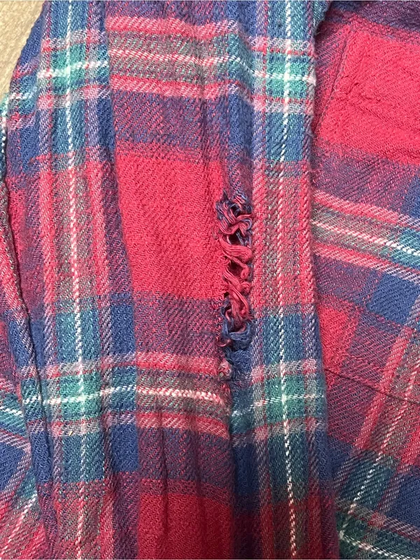American Eagle Outfitters Distressed Hooded Plaid Flannel Shirt Women Size Small - Image 3
