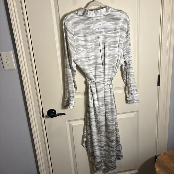 Chico's Neutral Print Maxi Dress Button Front Long‎ Sleeve Belted Size 2 (12/14) - Image 8