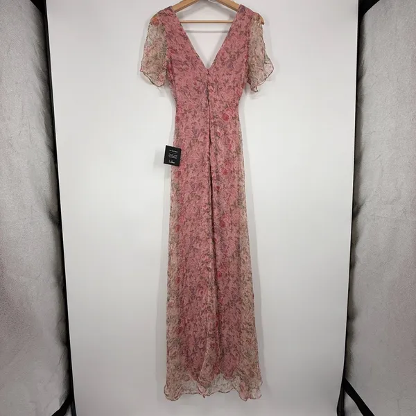Lulus Floral Flutter Sleeve Maxi Dress XS Dreamiest Desires Garden Party Pink - Image 7