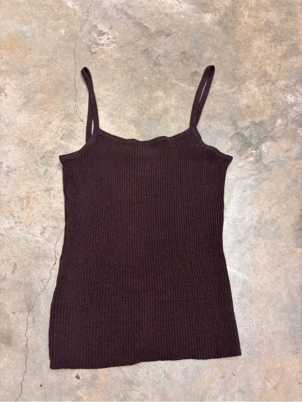 Vintage 90s Express Tricot Brown Ribbed Cami Knit Tank Top Womens Medium - Image 2
