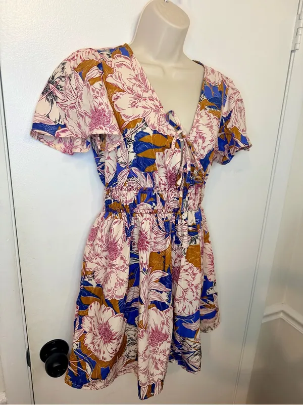 Band Of The Free Free People Blouson Mini Floral Multicolor Short Sleeve Dress S - Image 6