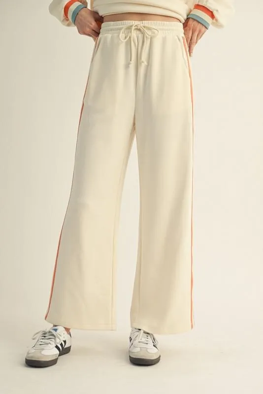 JODIFL Striped Detail Quarter-Zip Pullover and Straight Leg Sweatpants Matching Set Cream Multi - Image 6