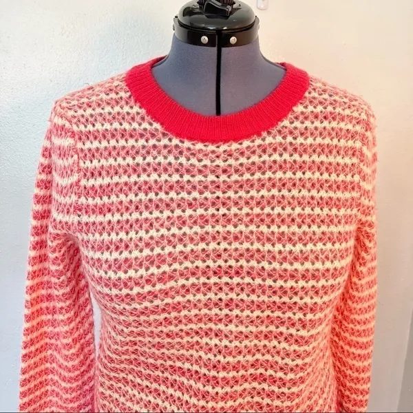 WAYF Womens Size XL Open Knit Stripe Crewneck Sweater White Pink Pullover Ribbed - Image 6