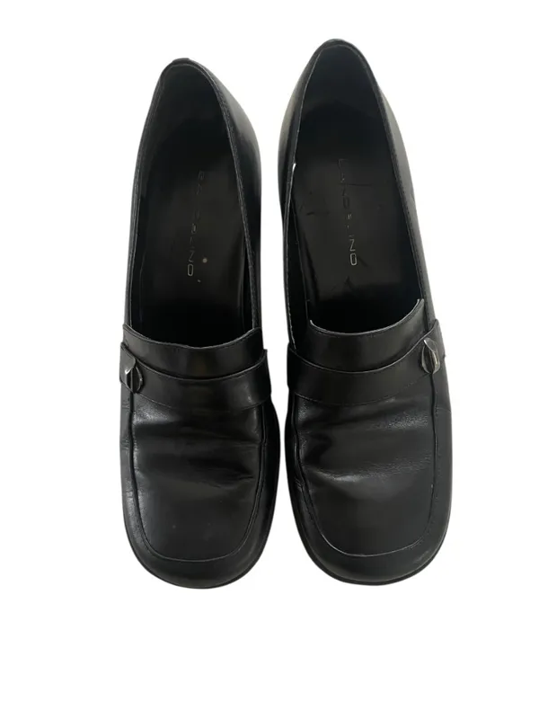 Vintage 90s Bandolino Black Leather Block Heel Wide Square Toe Loafers 8.5 - Image 2