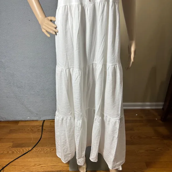 SNDYS Indigo Dress Womans XL White Maxi Plunging Neckline Summer Flowy NEW‎ - Image 11