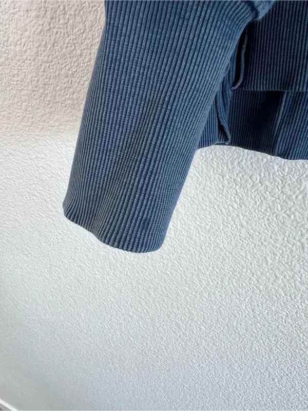 Pilcro Pintuck Sweatshirt Henley Knit Pullover Blue Medium - Image 5