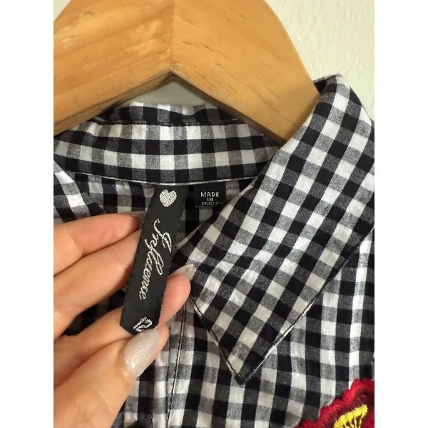 INFLUENCE | Black and White Gingham Floral Embroidered Button Down Shirt | Large - Image 4