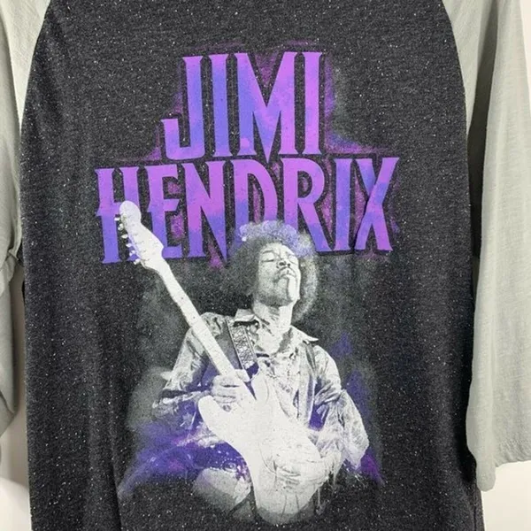 Rockin Artwork Large Jimi Hendrix Raglan Baseball Tee Grey Speckled Rock Graphic - Image 3