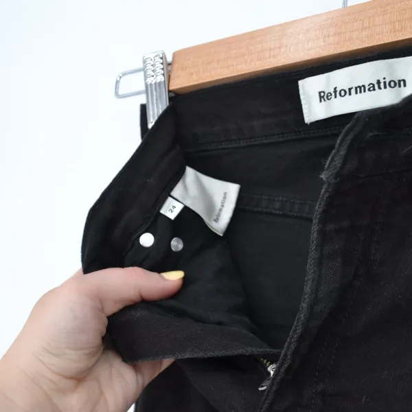 Reformation Stretch Flood Jeans Wash Black Womens 24 Wide Leg Raw Hem High Waist - Image 6