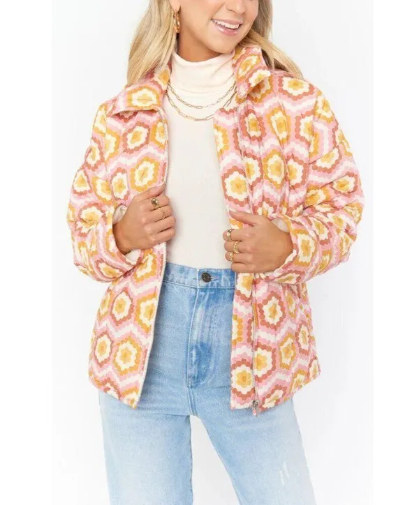 Show Me Your Mumu Powder Puffed Jacket Honeycomb Daisy Womens Size Medium - Image 3
