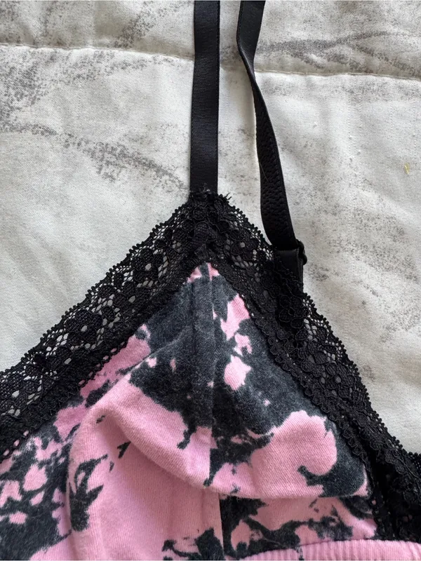 Jenni Intimates Pink & Black Lace trim Bralette, size S boho adjustable strap - Image 11