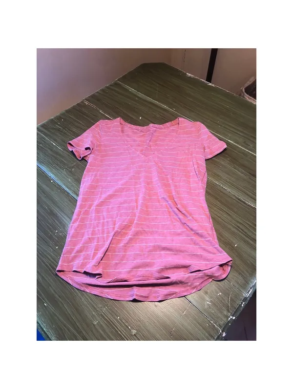 Lululemon NWOT Love Tee V-Neck Pink Striped Knit Top - Size Small - Image 2