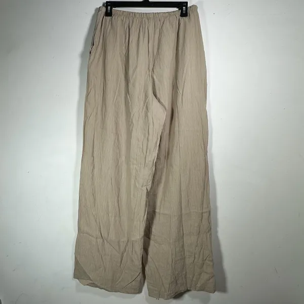 Zara Womens Beige Textured Wide Leg Drawstring Pants Viscose Blend Size‎ Large - Image 2