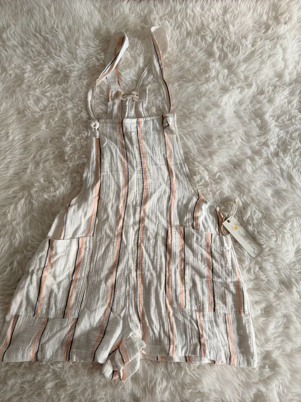 Ocean Drive Striped Gauze Overall Shorts Size M - Image 2