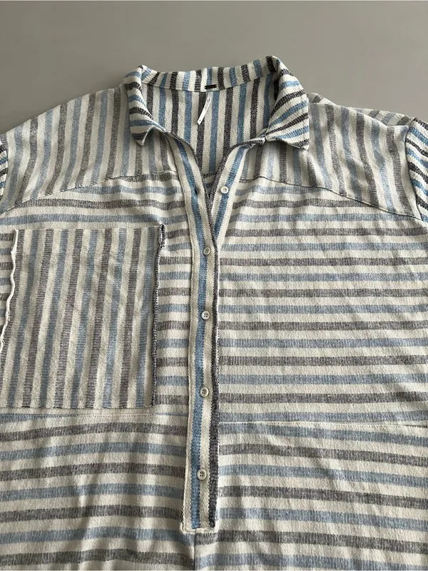 Free People Boardwalk Romper Medium Blue Stripe Jumper Loungwear Casual Beachy - Image 3
